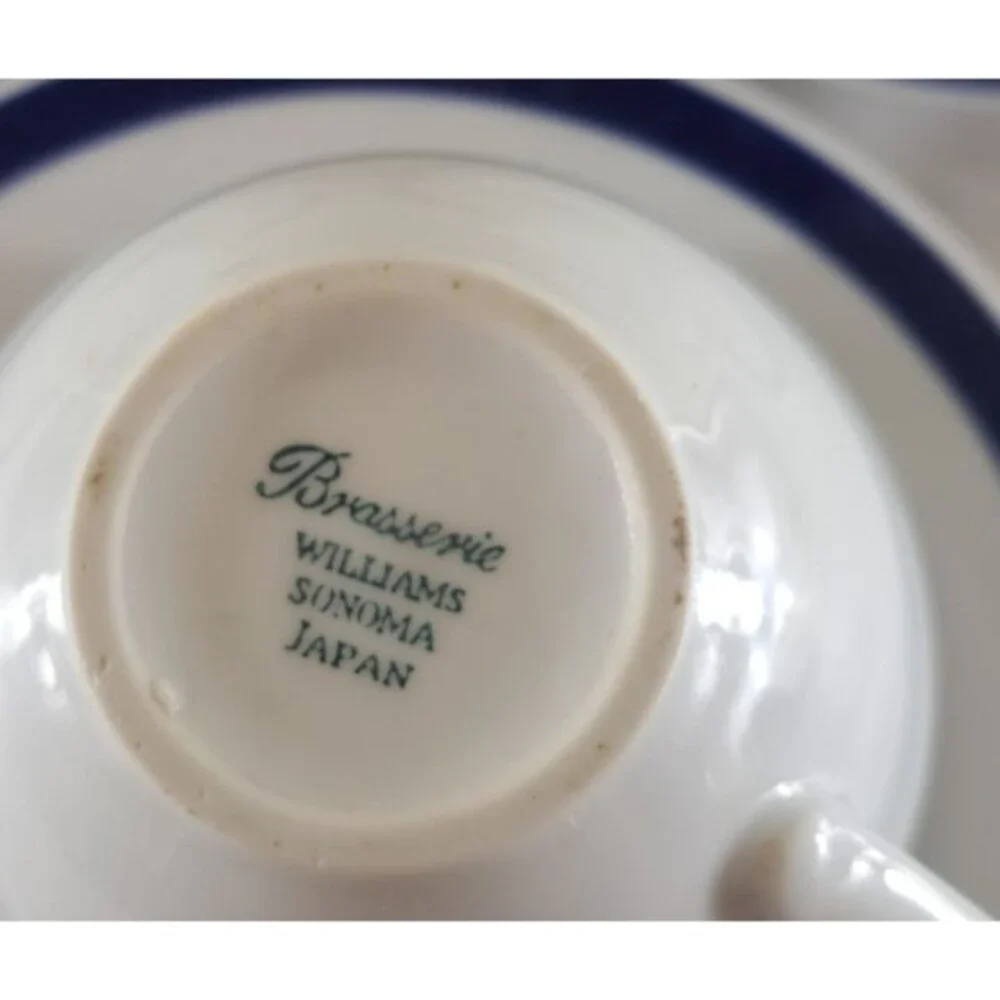 Williams Sonoma Brasserie Blue Tea Coffee Cups & Saucers Set of 6 Japan
